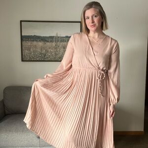 Chic Blush Long Sleeve Wrap Dress